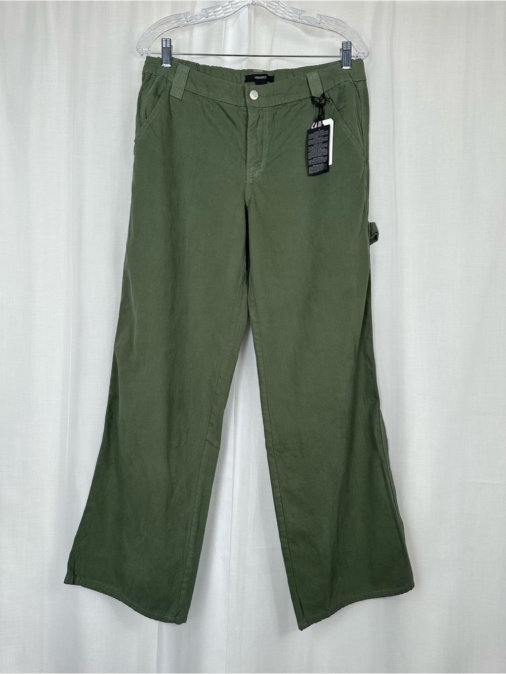 NWT Forever 21 Wide Leg Carpenter Pants Green M Gorpcore Utility Straight‎ Y2K